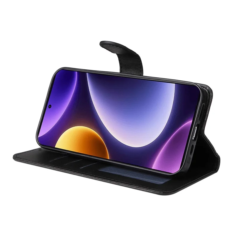 For Xiaomi Redmi Note 12 Turbo / Poco F5 5G PU Leather Wallet Cover Calf Texture Anti-scratch Stand Case with Strap - Black