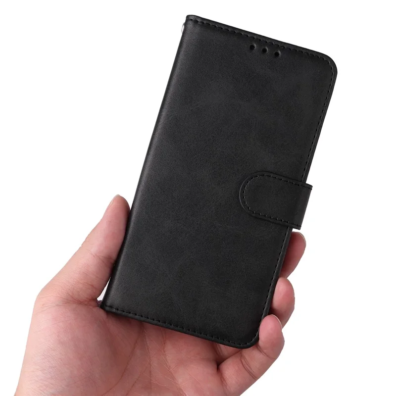 For Xiaomi Redmi Note 12 Turbo / Poco F5 5G PU Leather Wallet Cover Calf Texture Anti-scratch Stand Case with Strap - Black