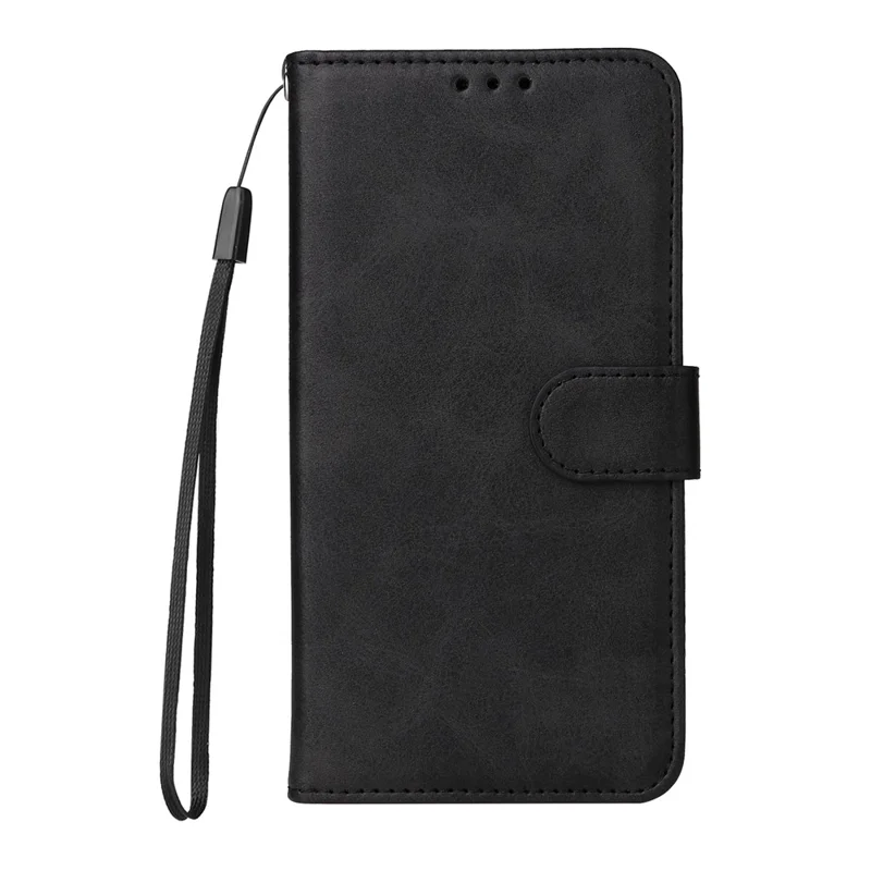 For Xiaomi Redmi Note 12 Turbo / Poco F5 5G PU Leather Wallet Cover Calf Texture Anti-scratch Stand Case with Strap - Black