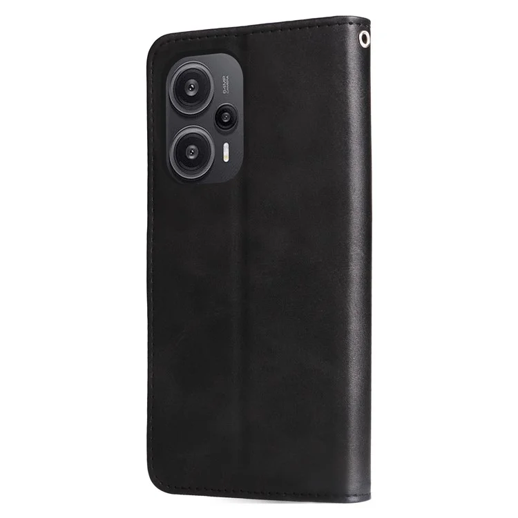 For Xiaomi Redmi Note 12 Turbo / Poco F5 5G Calf Texture Phone Case Stand Zipper Pocket Wallet Cover - Black