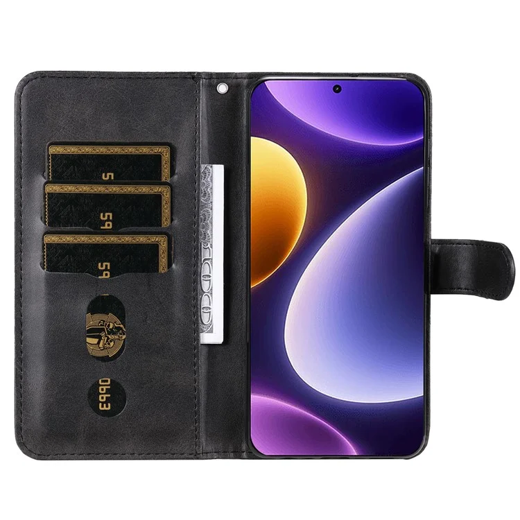 For Xiaomi Redmi Note 12 Turbo / Poco F5 5G Calf Texture Phone Case Stand Zipper Pocket Wallet Cover - Black