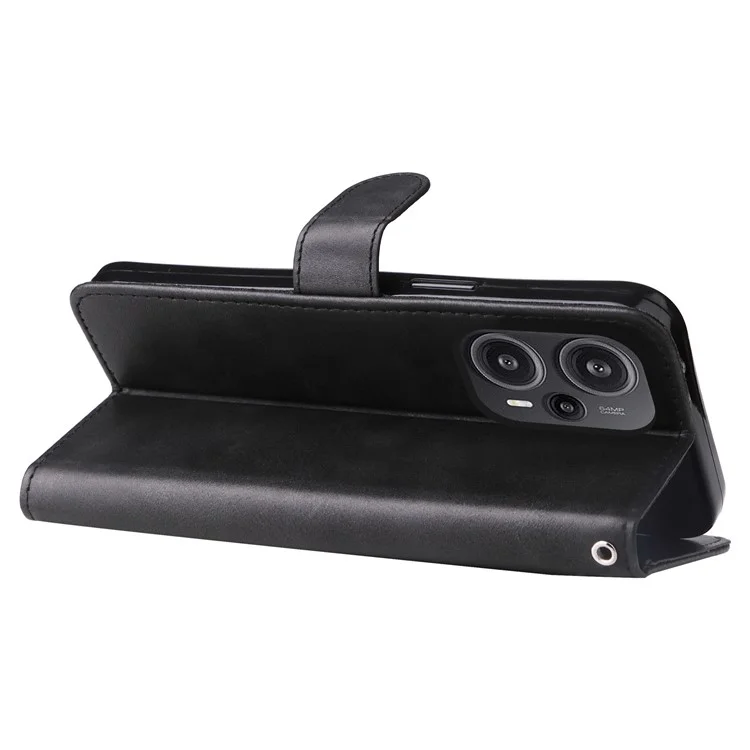 For Xiaomi Redmi Note 12 Turbo / Poco F5 5G Calf Texture Phone Case Stand Zipper Pocket Wallet Cover - Black