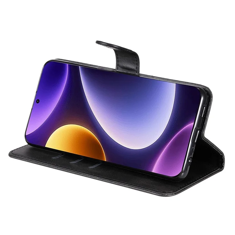 For Xiaomi Redmi Note 12 Turbo / Poco F5 5G Calf Texture Phone Case Stand Zipper Pocket Wallet Cover - Black