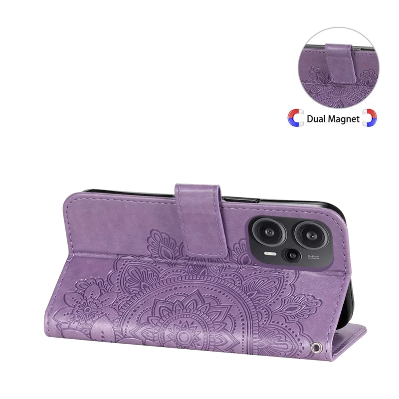 Для Xiaomi Redmi Note 12 Turbo / Poco F5 5G PU Leather Cover Case Flower Imprinting Phone Stand Wallet Phone Shell - Фиолетовый