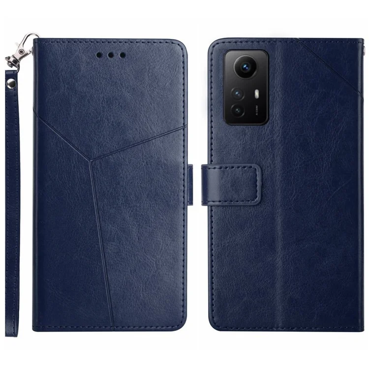 HT01 Para Xiaomi Redmi Note 12S 4G Capa de Couro PU Wallet Y-shaped Line Imprinting Phone Stand Cover - Azul