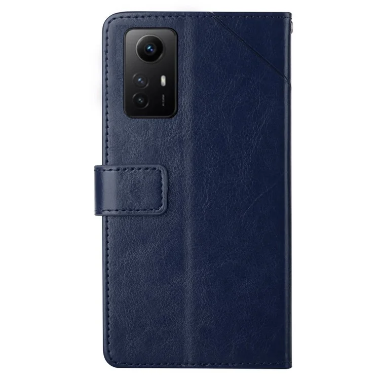 HT01 Para Xiaomi Redmi Note 12S 4G Capa de Couro PU Wallet Y-shaped Line Imprinting Phone Stand Cover - Azul