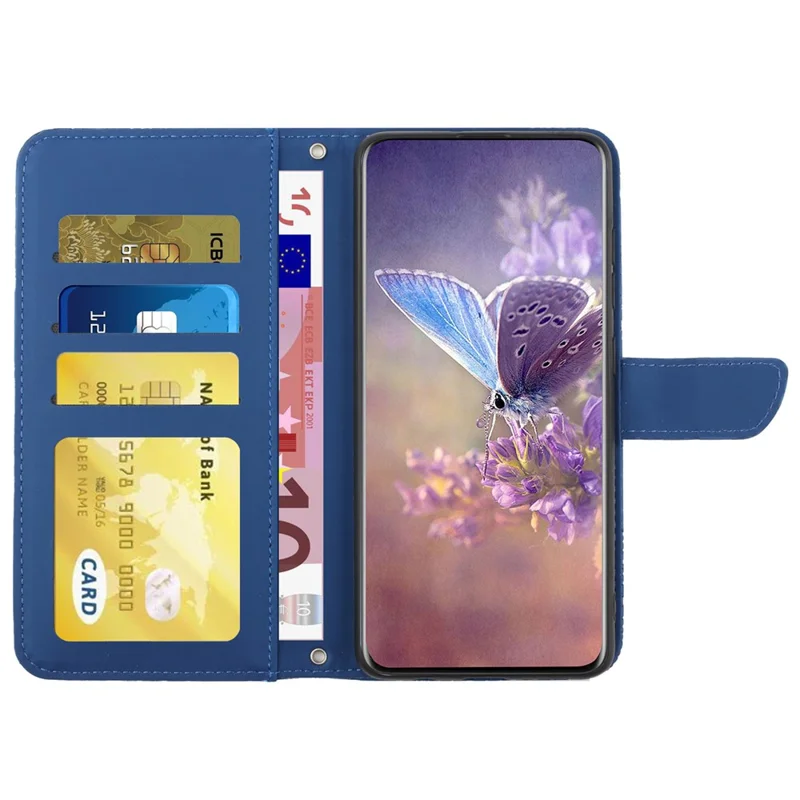 HT03 For Xiaomi Redmi Note 12S 4G Skin-Touch Feeling Wallet Leather Phone Cover Imprinted Design Cover with Shoulder Strap - Blue
