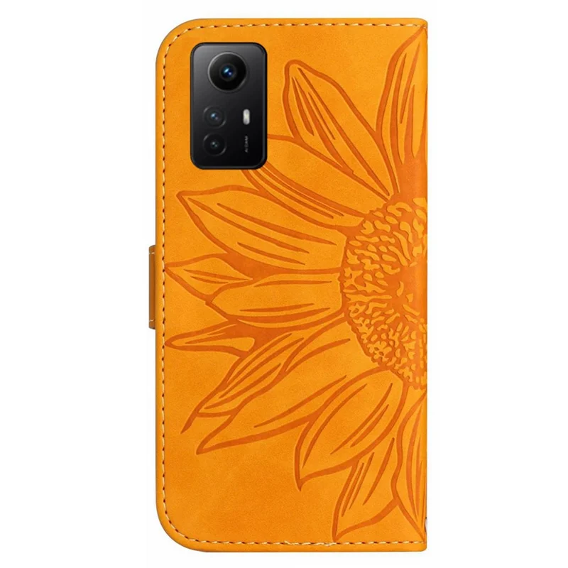 HT04 For Xiaomi Redmi Note 12S 4G Leather Stand Wallet Cover Sunflower Imprinted Phone Case with Shoulder Strap - Yellow