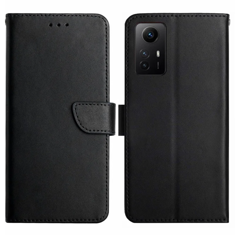 HT02 für Xiaomi Redmi Note 12S 4G, echtes Rindsleder-Cover, Nappa-Textur, Ständer, Brieftasche, Handyhülle - Schwarz