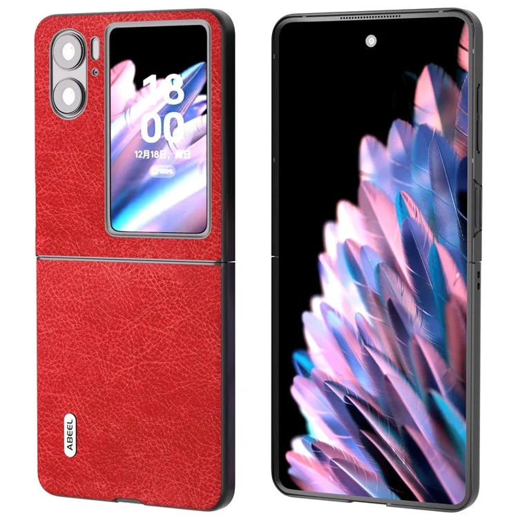 ABEEL Per Oppo Find N2 Flip 5G Litchi Texture Protective Case PU Leather Coated PC Vintage Phone Cover - Rosso