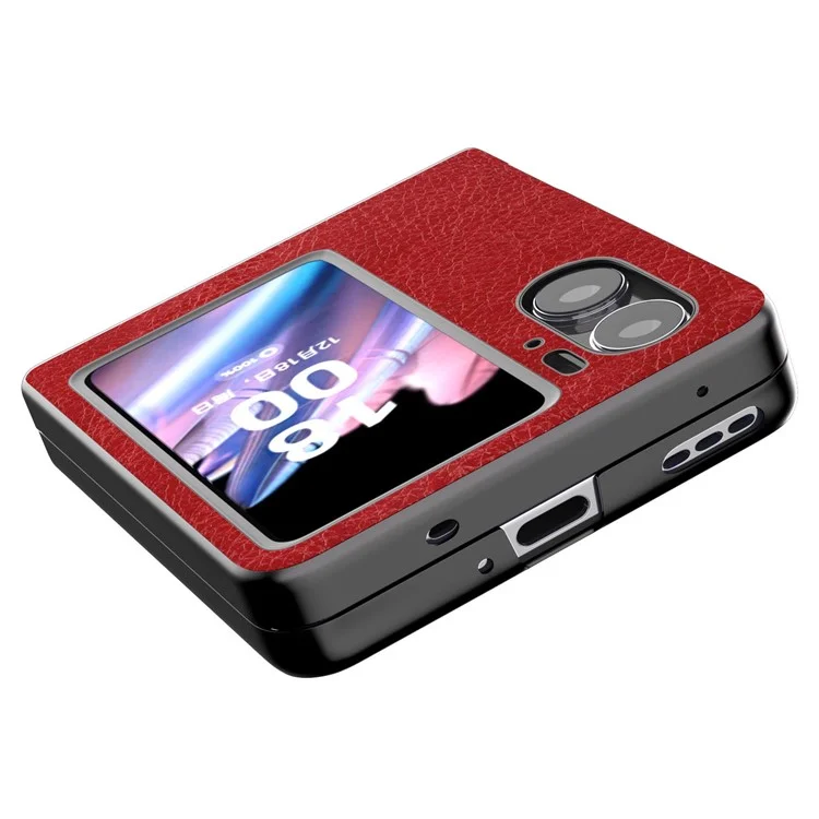 ABEEL Per Oppo Find N2 Flip 5G Litchi Texture Protective Case PU Leather Coated PC Vintage Phone Cover - Rosso