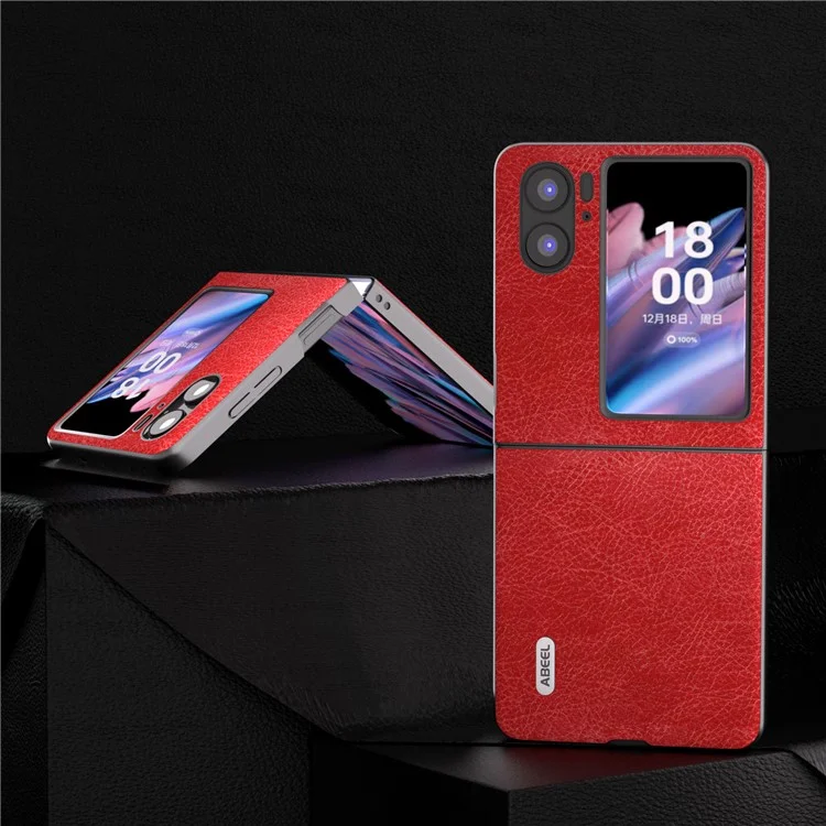 ABEEL Per Oppo Find N2 Flip 5G Litchi Texture Protective Case PU Leather Coated PC Vintage Phone Cover - Rosso