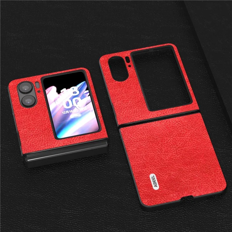 ABEEL Per Oppo Find N2 Flip 5G Litchi Texture Protective Case PU Leather Coated PC Vintage Phone Cover - Rosso