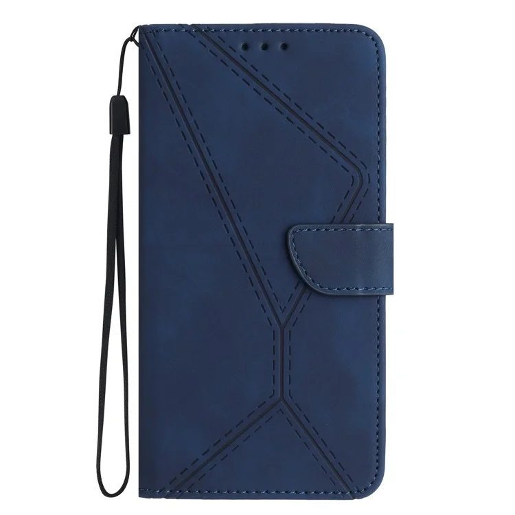 HT05 Flip Leather Cover for Oppo Reno10 Pro+ 5G , Skin-touch Feeling Stand Wallet Imprinted Line Phone Case - Blue