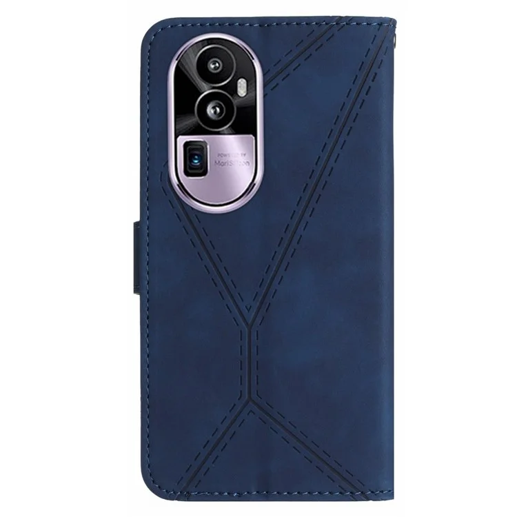 HT05 Flip Leather Cover for Oppo Reno10 Pro+ 5G , Skin-touch Feeling Stand Wallet Imprinted Line Phone Case - Blue