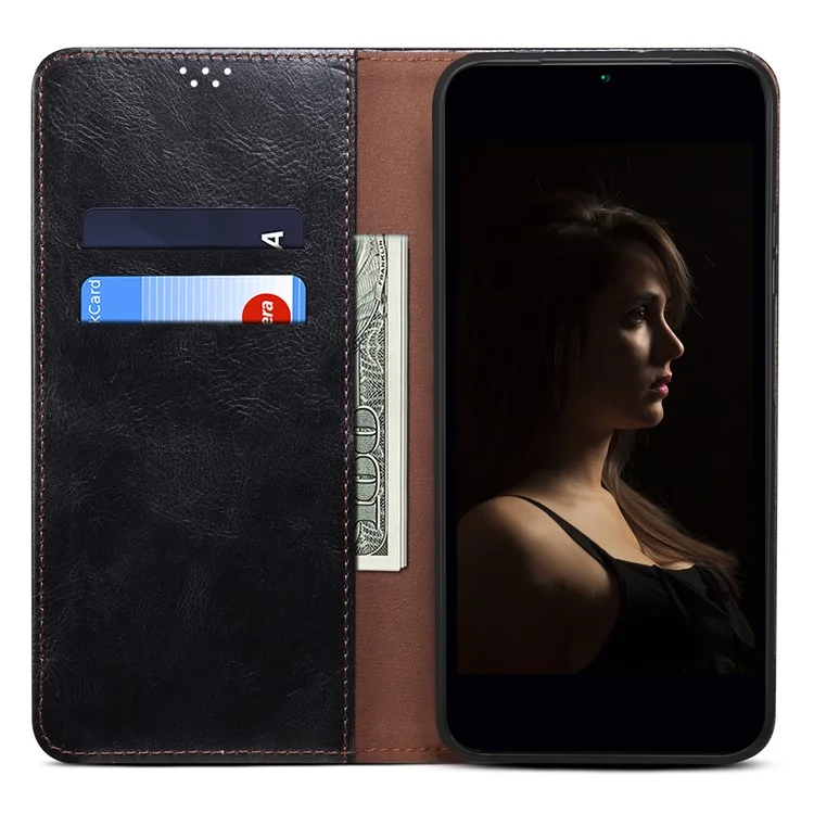 Custodia in Pelle Crazy Horse Texture per Xiaomi Redmi Note 12 Turbo / Poco F5 5G con Supporto e Portafoglio - Colore Nero