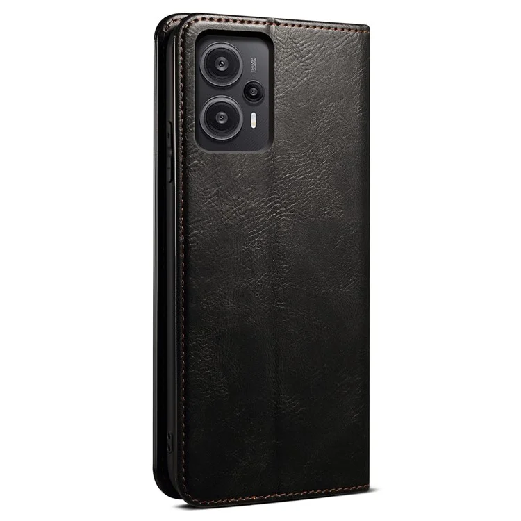 Custodia in Pelle Crazy Horse Texture per Xiaomi Redmi Note 12 Turbo / Poco F5 5G con Supporto e Portafoglio - Colore Nero