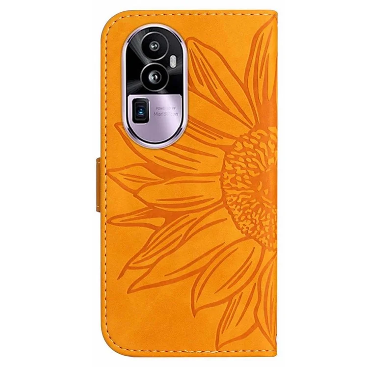 HT04 PU-Leder-Handyhülle für Oppo Reno10 Pro+ 5G Sonnenblumen-Prägung Brieftasche Ständer Cover mit Schultergurt - Gelb