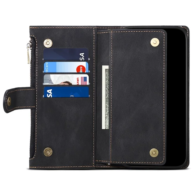 ESEBLE Star Series Phone Stand Case para Google Pixel 7a Zipper Pocket Carteira Capa de Telefone de Couro - Preto