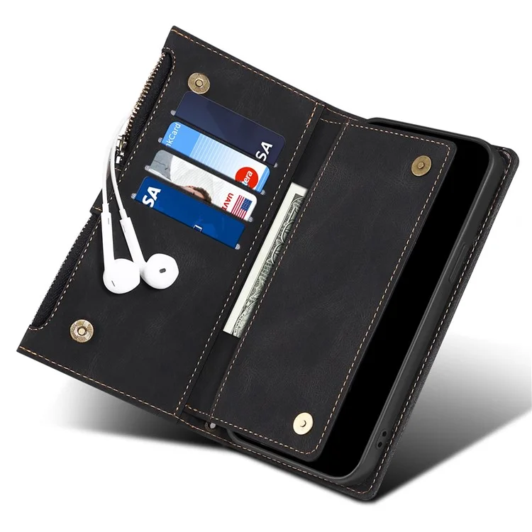 ESEBLE Star Series Phone Stand Case para Google Pixel 7a Zipper Pocket Carteira Capa de Telefone de Couro - Preto