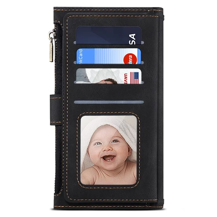 ESEBLE Star Series Phone Stand Case para Google Pixel 7a Zipper Pocket Carteira Capa de Telefone de Couro - Preto
