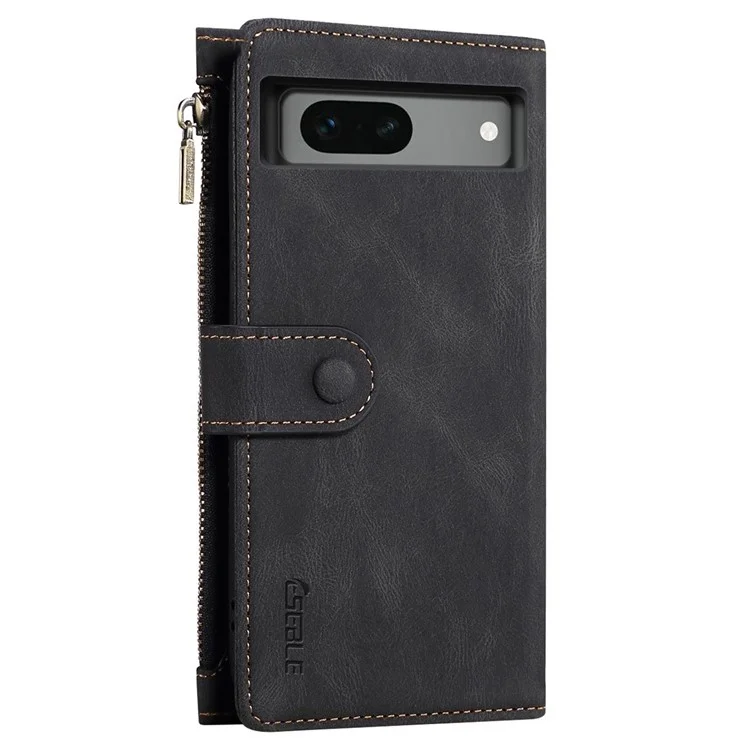 ESEBLE Star Series Phone Stand Case para Google Pixel 7a Zipper Pocket Carteira Capa de Telefone de Couro - Preto