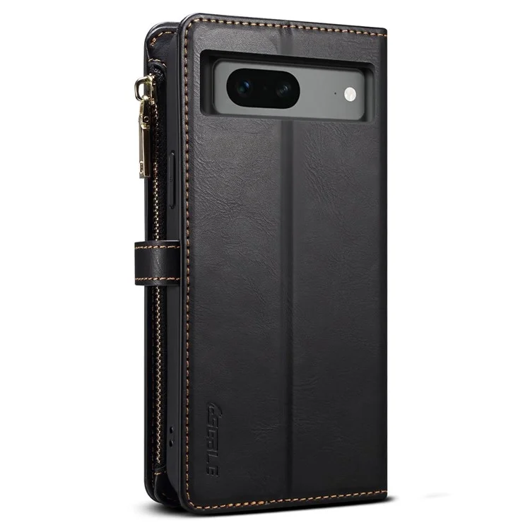 ESEBLE for Google Pixel 7a PU Leather Phone Case Zipper Pocket RFID Blocking Wallet Stand Cover - Black