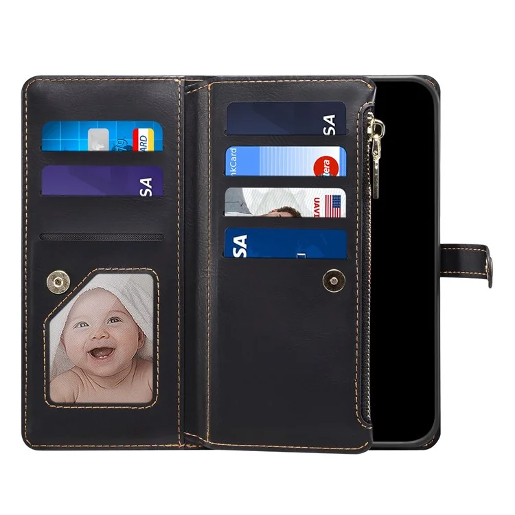ESEBLE for Google Pixel 7a PU Leather Phone Case Zipper Pocket RFID Blocking Wallet Stand Cover - Black