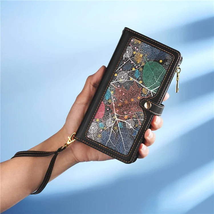 ESEBLE for Google Pixel 7a PU Leather Phone Case Zipper Pocket RFID Blocking Wallet Stand Cover - Black