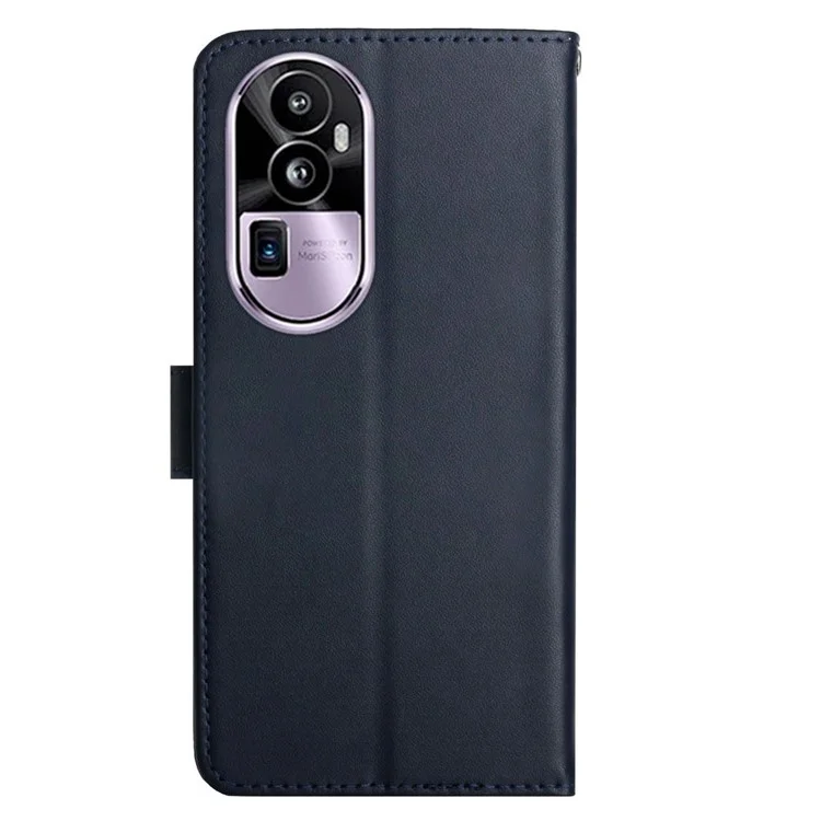 HT02 Echtes Rindsleder-Handyhülle für Oppo Reno10 Pro+ 5G, Nappa-Textur Wallet Stand Cover - Blau