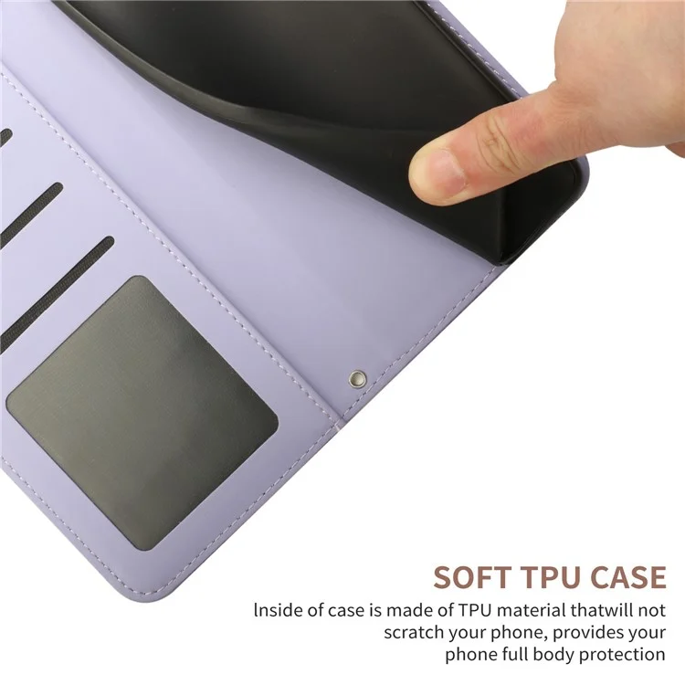 HT03 Skin-touch Feeling Phone Case für Oppo Reno10 Pro+ 5G Wallet Leder Schmetterlinge Blumen Geprägt Ständer Cover - Lila