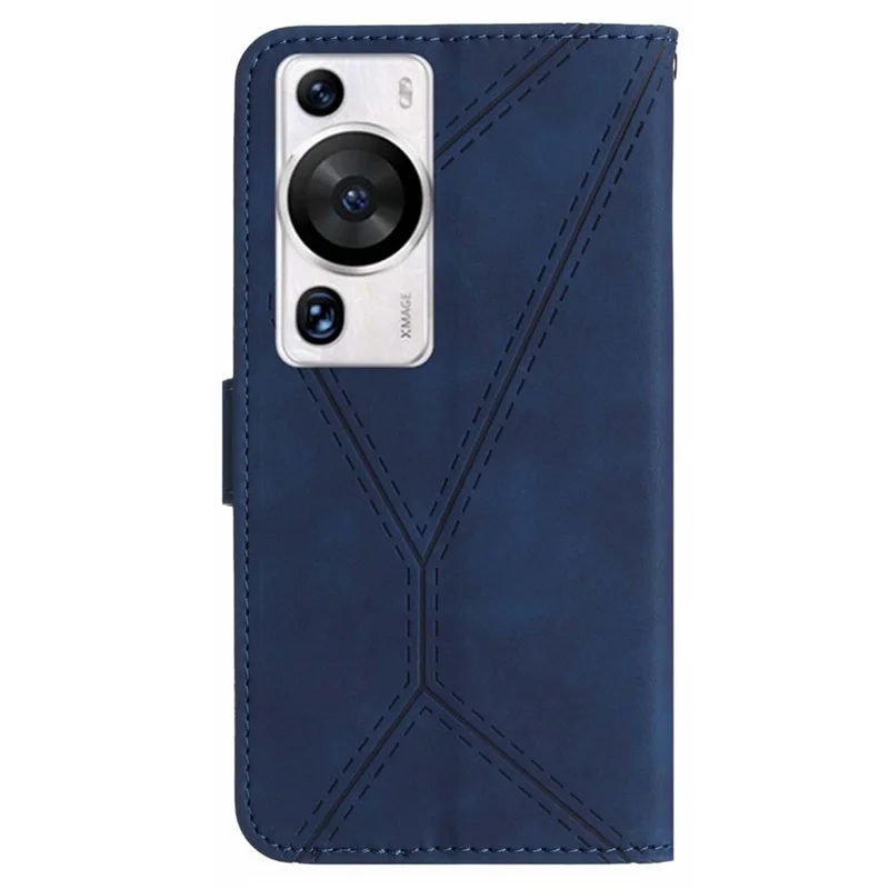 HT05 для Huawei P60 Pro / P60 Skin-Touch Feeling Phone Case PU Leather Stand Wallet Imprinted Line Phone Cover - Синий