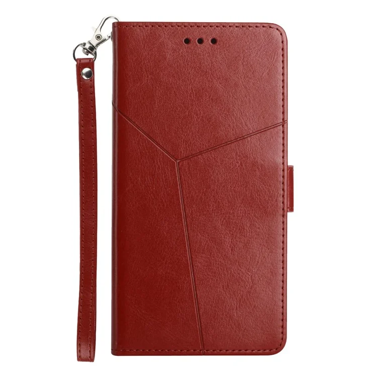 HT01 Per Realme 11 Pro+ 5G / 11 Pro 5G Wallet Y-shaped Line PU Pelle Smartphone Guscio Caso Imprimatura Telefono Stand Cover - Marrone