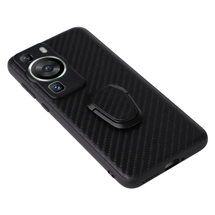 Für Huawei P60 Pro Sturzfester Handyhülle Texturiertes PU-Leder beschichtetes TPU+PC-Cover mit Ständer - Carbonfaser-Textur