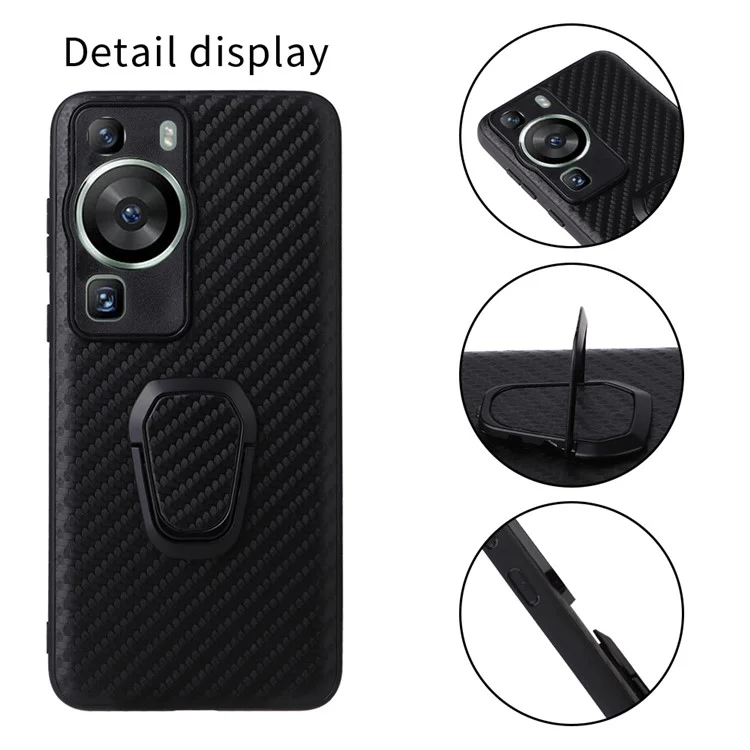 Für Huawei P60 Pro Sturzfester Handyhülle Texturiertes PU-Leder beschichtetes TPU+PC-Cover mit Ständer - Carbonfaser-Textur