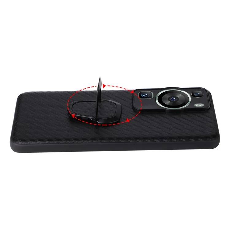 Für Huawei P60 Pro Sturzfester Handyhülle Texturiertes PU-Leder beschichtetes TPU+PC-Cover mit Ständer - Carbonfaser-Textur