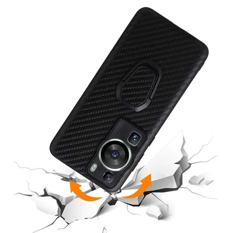 Für Huawei P60 Pro Sturzfester Handyhülle Texturiertes PU-Leder beschichtetes TPU+PC-Cover mit Ständer - Carbonfaser-Textur