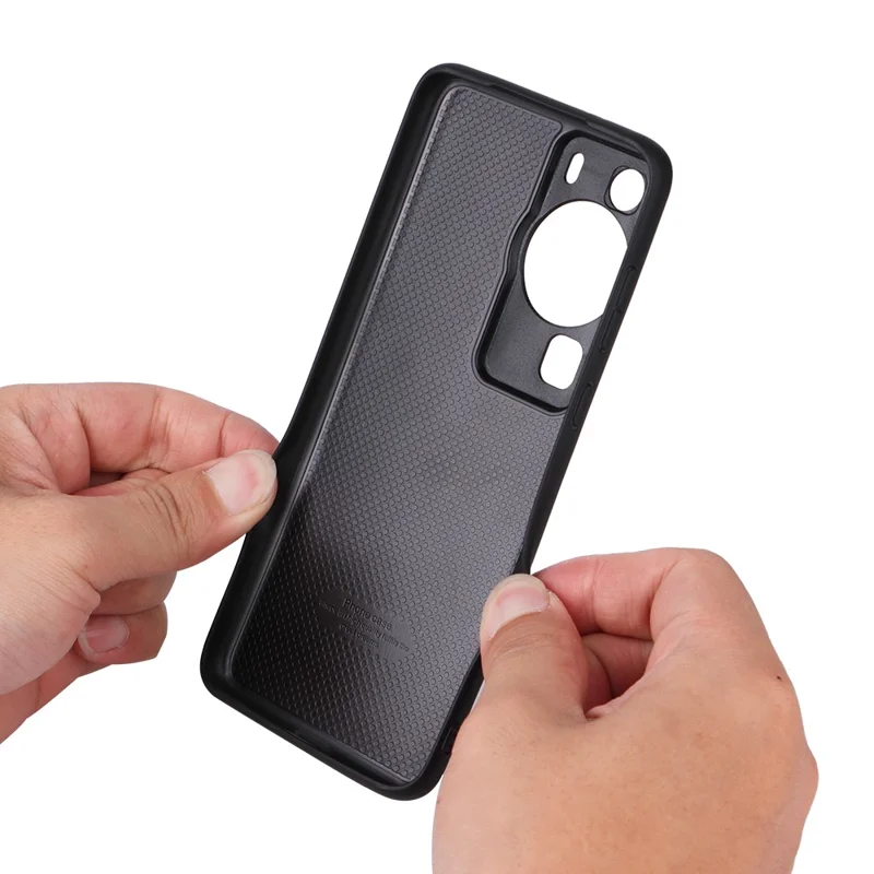 Für Huawei P60 Pro Sturzfester Handyhülle Texturiertes PU-Leder beschichtetes TPU+PC-Cover mit Ständer - Carbonfaser-Textur