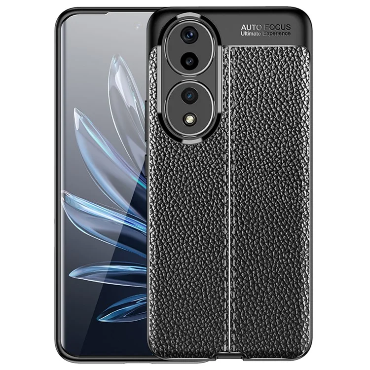 For Honor 90 Litchi Texture Smartphone Cover Anti-Scratch Soft TPU Cell Phone Case Shell - Black