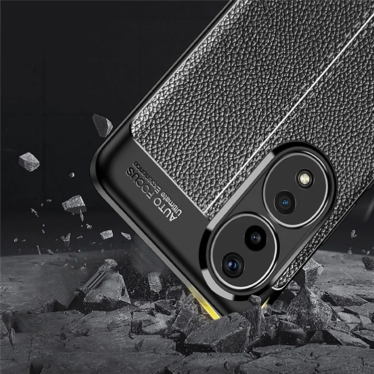 For Honor 90 Litchi Texture Smartphone Cover Anti-Scratch Soft TPU Cell Phone Case Shell - Black