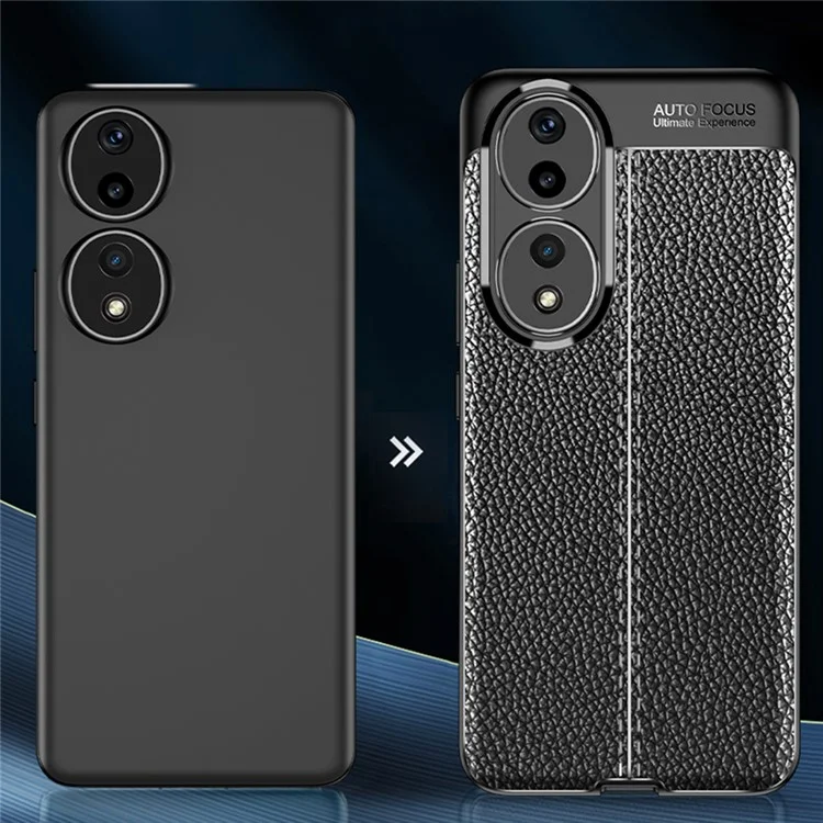 For Honor 90 Litchi Texture Smartphone Cover Anti-Scratch Soft TPU Cell Phone Case Shell - Black