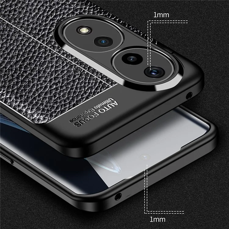 For Honor 90 Litchi Texture Smartphone Cover Anti-Scratch Soft TPU Cell Phone Case Shell - Black