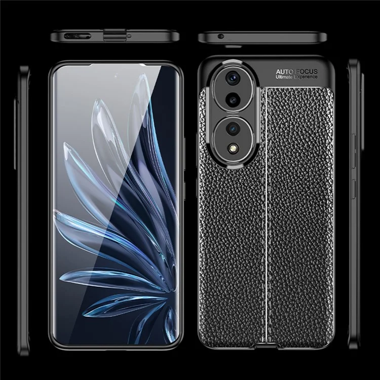 For Honor 90 Litchi Texture Smartphone Cover Anti-Scratch Soft TPU Cell Phone Case Shell - Black