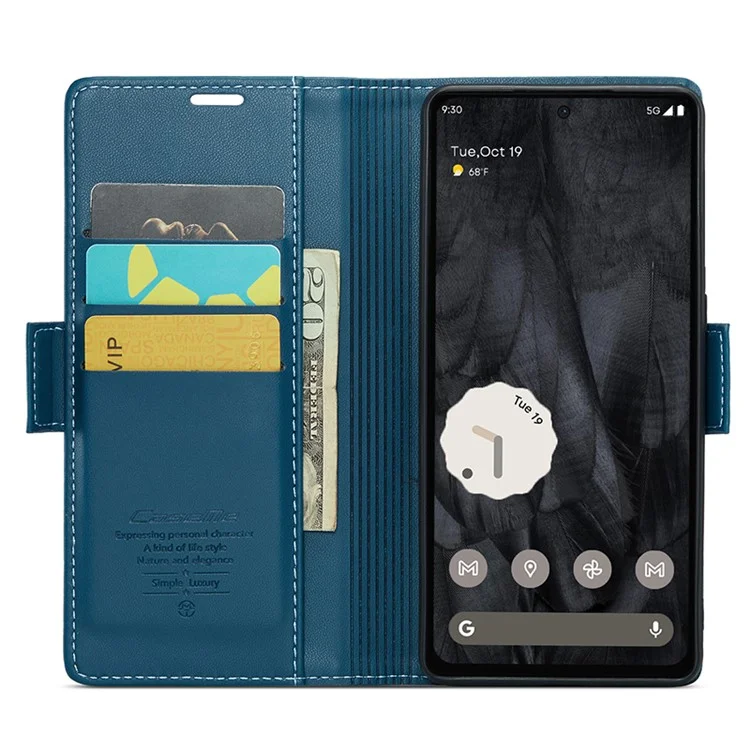 For Google Pixel 8 Pro Leather Case CASEME 023 RFID Blocking 3 Card Slot Mobile Cover - Blue