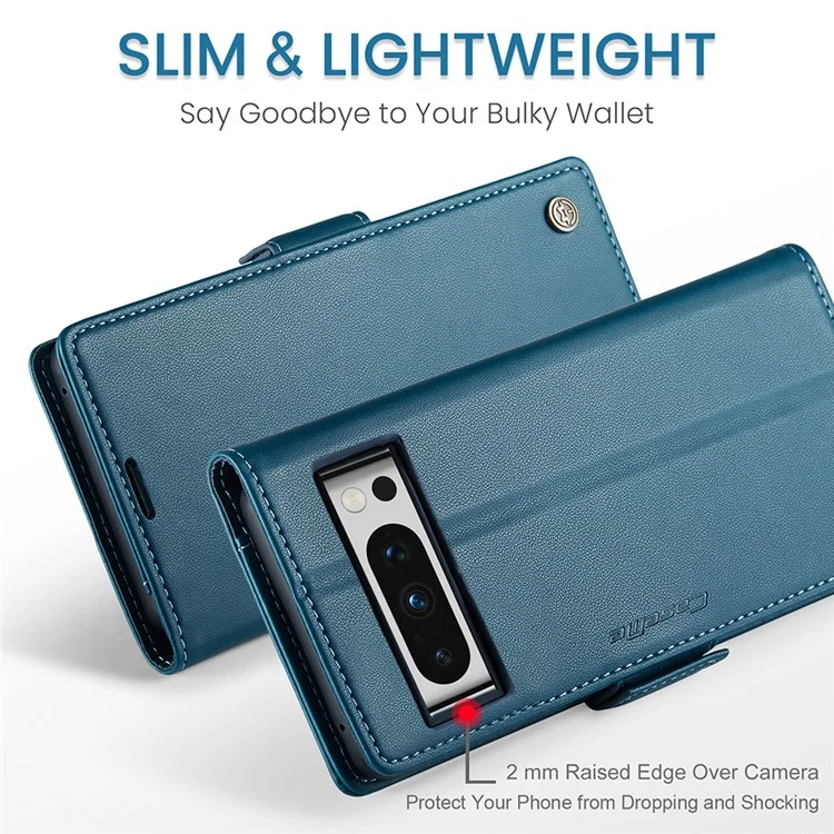 For Google Pixel 8 Pro Leather Case CASEME 023 RFID Blocking 3 Card Slot Mobile Cover - Blue