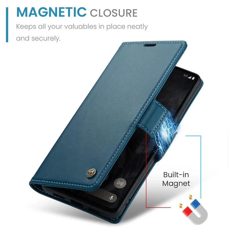 For Google Pixel 8 Pro Leather Case CASEME 023 RFID Blocking 3 Card Slot Mobile Cover - Blue