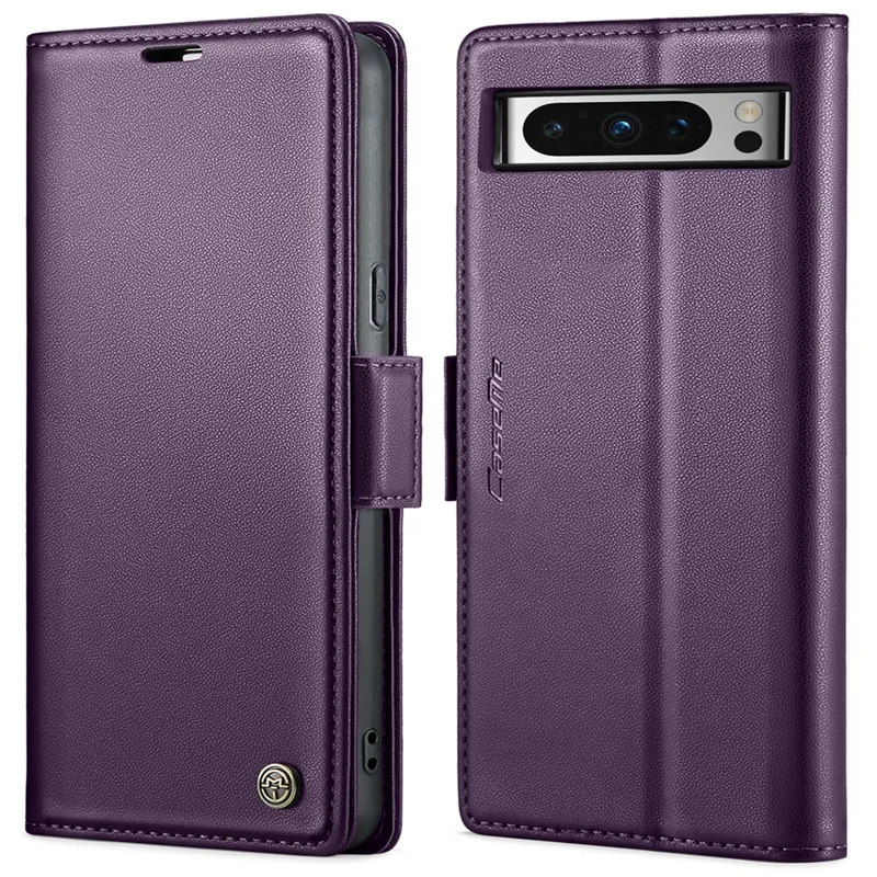 For Google Pixel 8 Pro Leather Case CASEME 023 RFID Blocking 3 Card Slot Mobile Cover - Purple