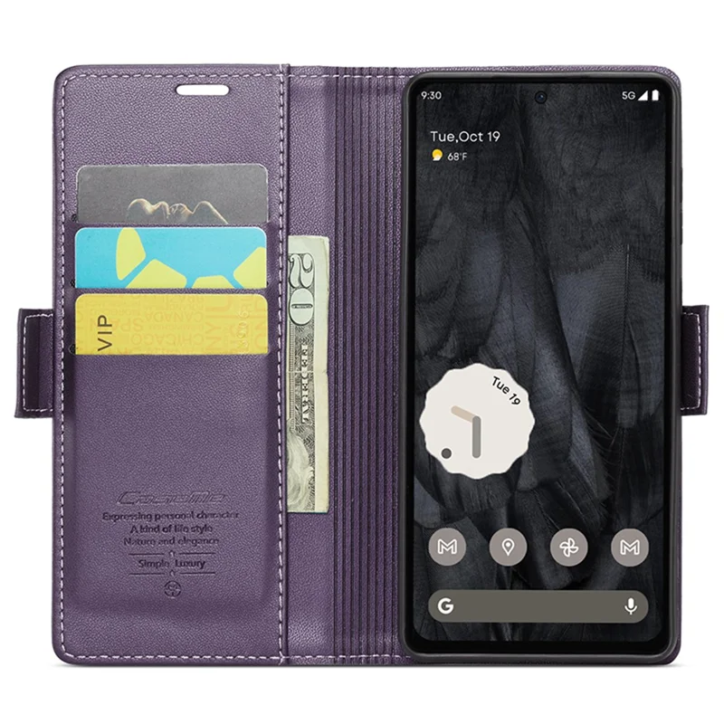 For Google Pixel 8 Pro Leather Case CASEME 023 RFID Blocking 3 Card Slot Mobile Cover - Purple