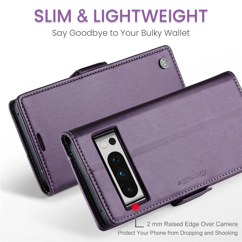 For Google Pixel 8 Pro Leather Case CASEME 023 RFID Blocking 3 Card Slot Mobile Cover - Purple