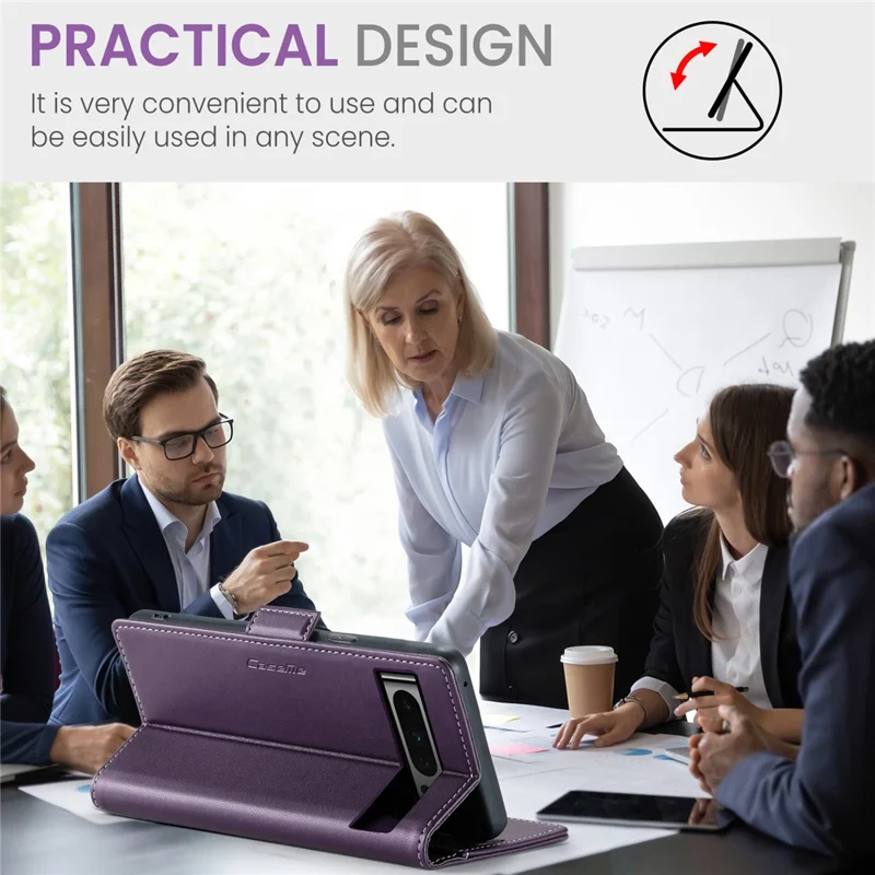 For Google Pixel 8 Pro Leather Case CASEME 023 RFID Blocking 3 Card Slot Mobile Cover - Purple